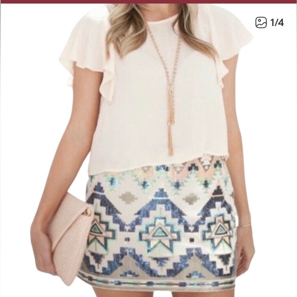 Express-Aztec tribal sequined mini skirt